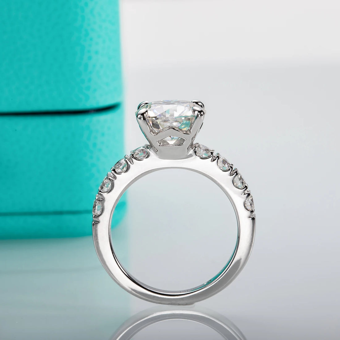 Anéis de Noivado AnuJewel 4,3 cttw D Color Moissanite Prata Esterlina 925 Banhado a Ouro 18k Anéis de Aliança de Casamento com Diamante Criado em Laboratório