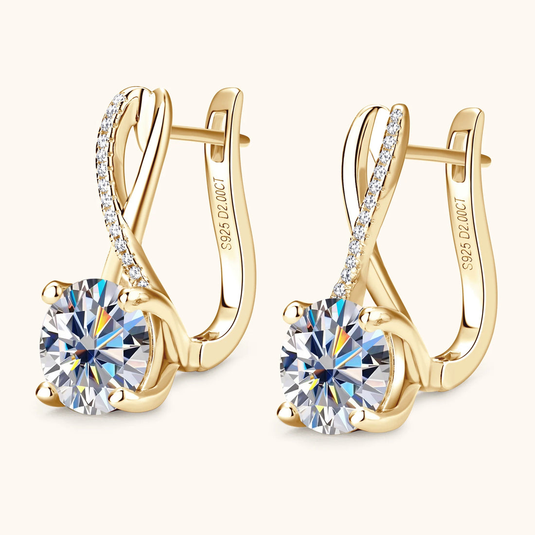 Brincos de argola banhados a ouro 18K 2 quilates Moissanite com certificados 8mm Brinco de diamante de laboratório para mulheres joias de prata 925 originais