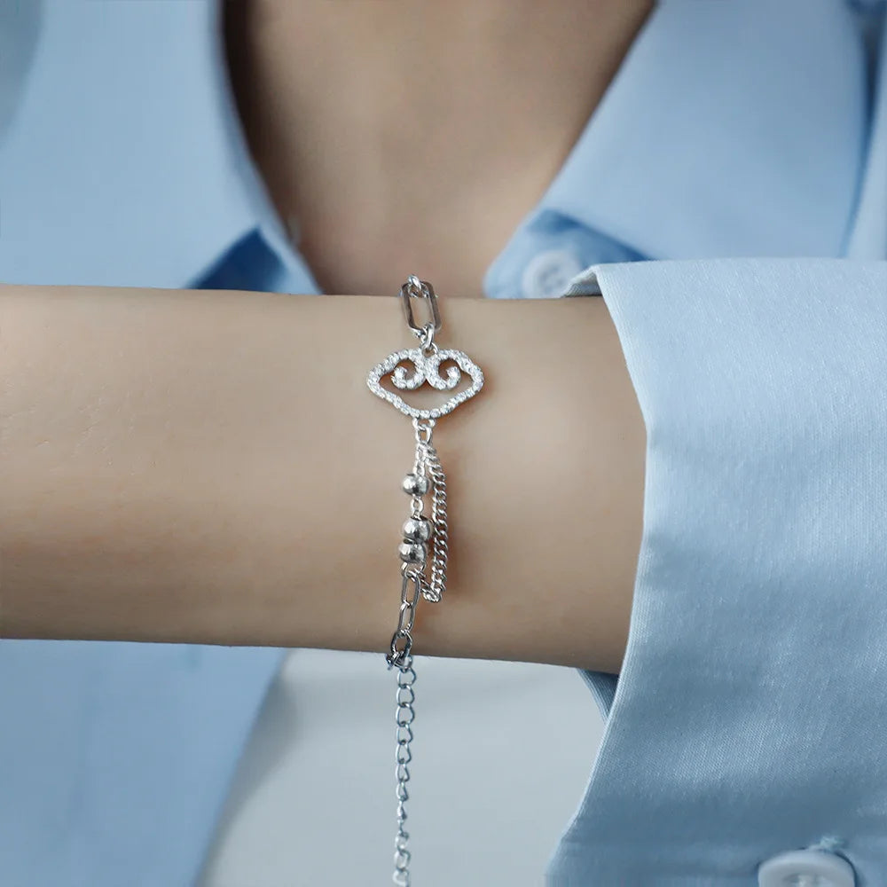 Pulseira circular de corrente de três camadas banhada a prata 925 para mulheres, presente simples e requintado, acessórios de casamento