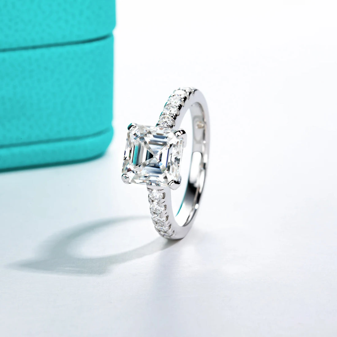 Anujewel 3ct asscher corte moissanite anel de noivado 1ct asscher stub brincos conjuntos de noiva 925 prata esterlina casamento banda presentes