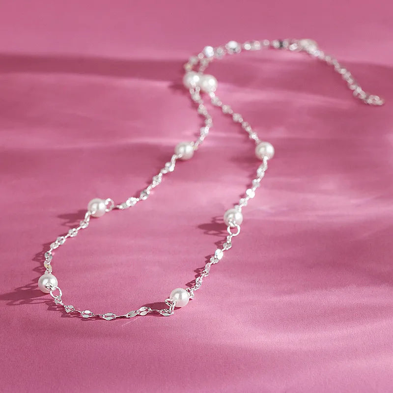 925 prata esterlina espumante pérola colar feminino minimalista temperamento clavícula corrente pescoço jóias de casamento