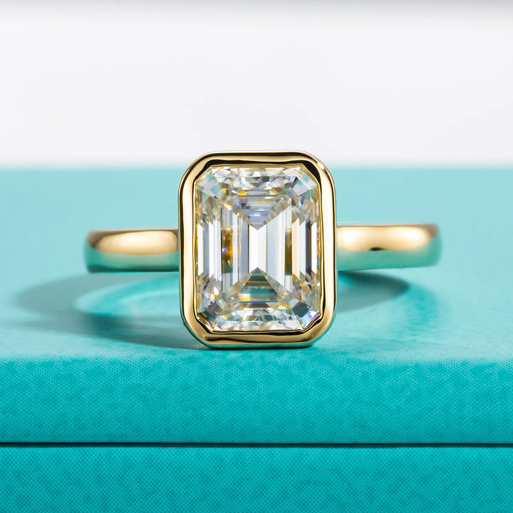 AnuJewel-Esmeralda Corte Moissanite Anel De Noivado Para Mulheres, 925 Anéis De Prata Esterlina, Cor D, Cor Amarela, Jóias Por Atacado, 3ct