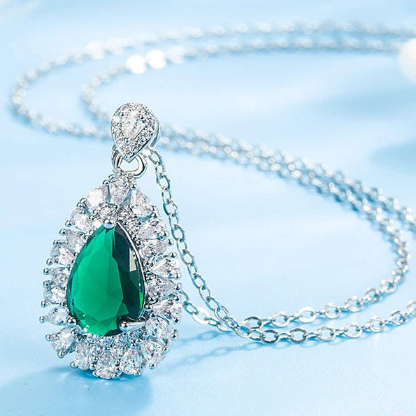 Zdadan 925 prata esterlina gota de água esmeralda colar correntes para a moda feminina jóias