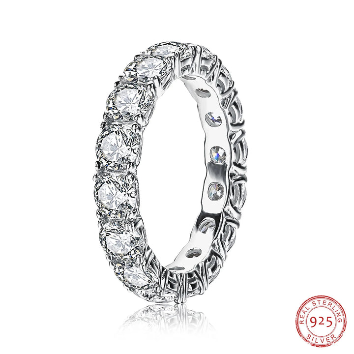 Anujewel 4mm d cor moissanite anel de banda eternidade 925 anéis de casamento de prata esterlina para as mulheres de jóias por atacado