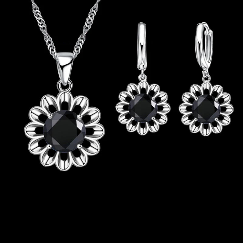 Nova moda conjunto de jóias de casamento feminino qualidade superior 925 prata esterlina cor cristal pingente colar brinco argola grande promoção