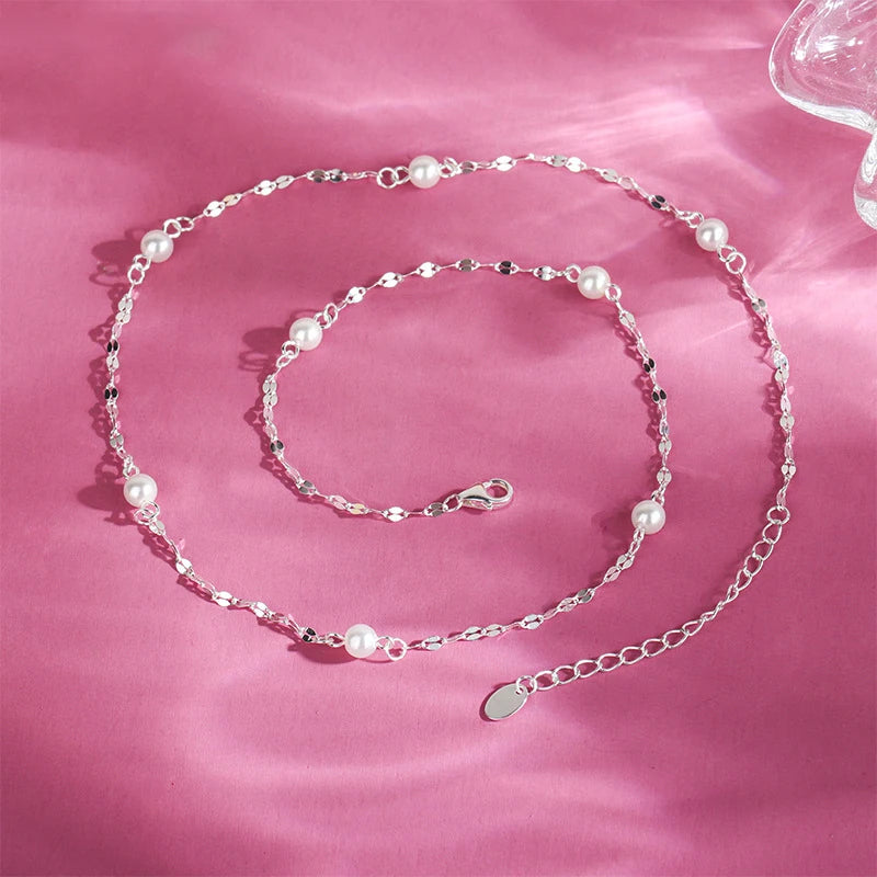 925 prata esterlina espumante pérola colar feminino minimalista temperamento clavícula corrente pescoço jóias de casamento