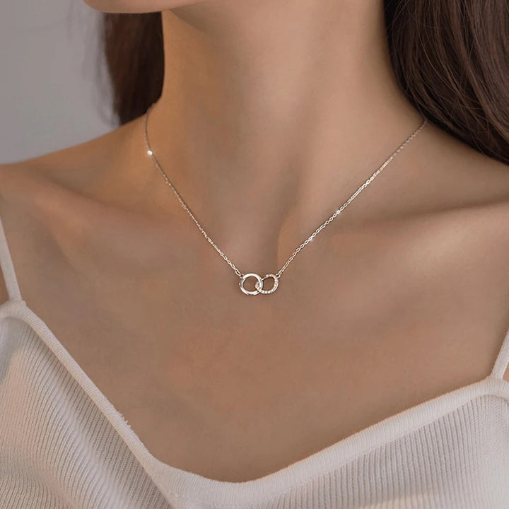 Nova moda 925 prata esterlina duplo redondo & quadrado pingente neckalces feminino jóias presente círculo geométrico fino strass gargantilha