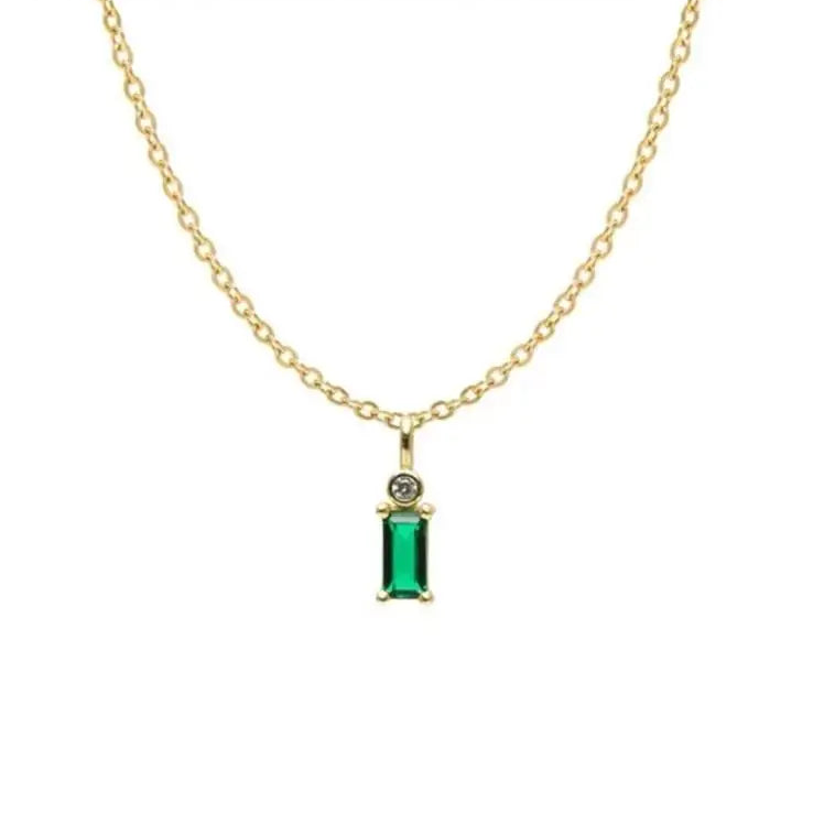 Colar retangular com pingente de zircônia verde para mulheres, estilo coreano, simples, dourado, prateado, corrente de clavícula, atacado