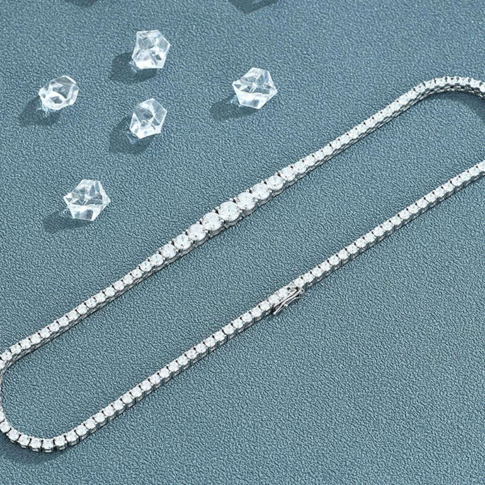 Feobur 6.5-3mm gradiente moissanite tênis colar para mulher espumante cheio de diamante jóias de luxo prata esterlina 925 corrente