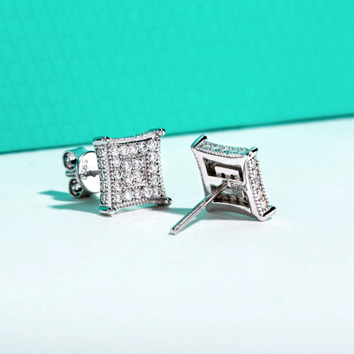 Anujewel brincos de moissanite quadrado rock, prata esterlina 925, hip hop, joias de declaração em camadas brilhantes para homens e mulheres