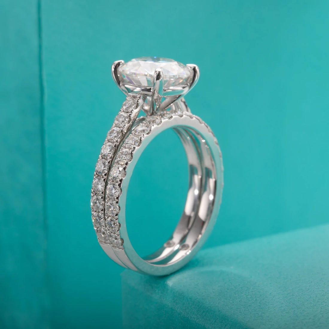 Anujewel 3ct d cor moissanite anel conjunto conjuntos de noiva banda de casamento anéis de noivado de prata com cer jóias femininas atacado