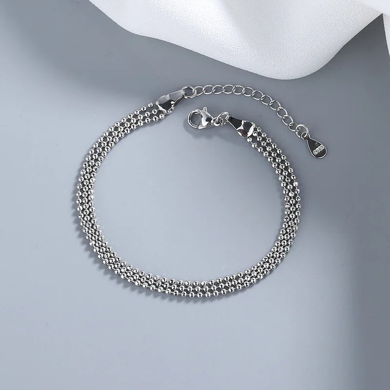 Pulseira circular de corrente de três camadas banhada a prata 925 para mulheres, presente simples e requintado, acessórios de casamento