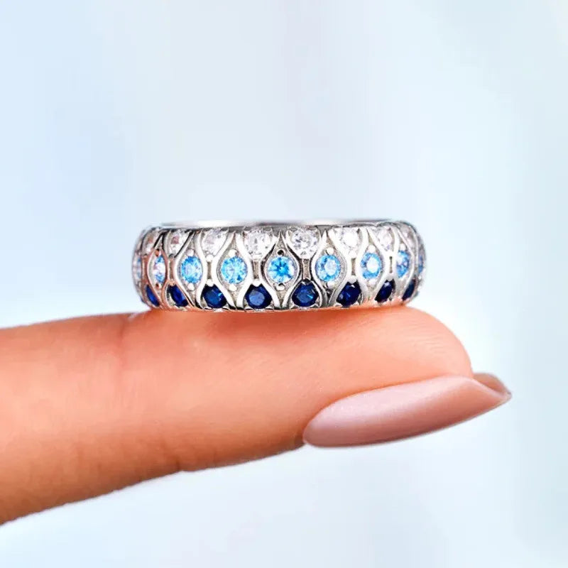 925 prata esterlina brilhante azul zircônia anel de dedo feminino jóias de casamento moda senhora chique ccessories para a vida diária