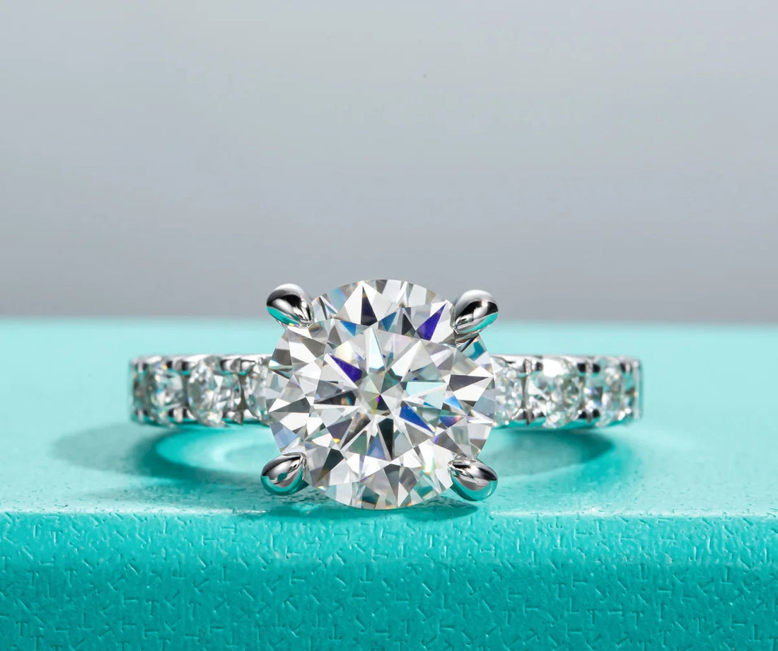 Anéis de Noivado AnuJewel 4,3 cttw D Color Moissanite Prata Esterlina 925 Banhado a Ouro 18k Anéis de Aliança de Casamento com Diamante Criado em Laboratório