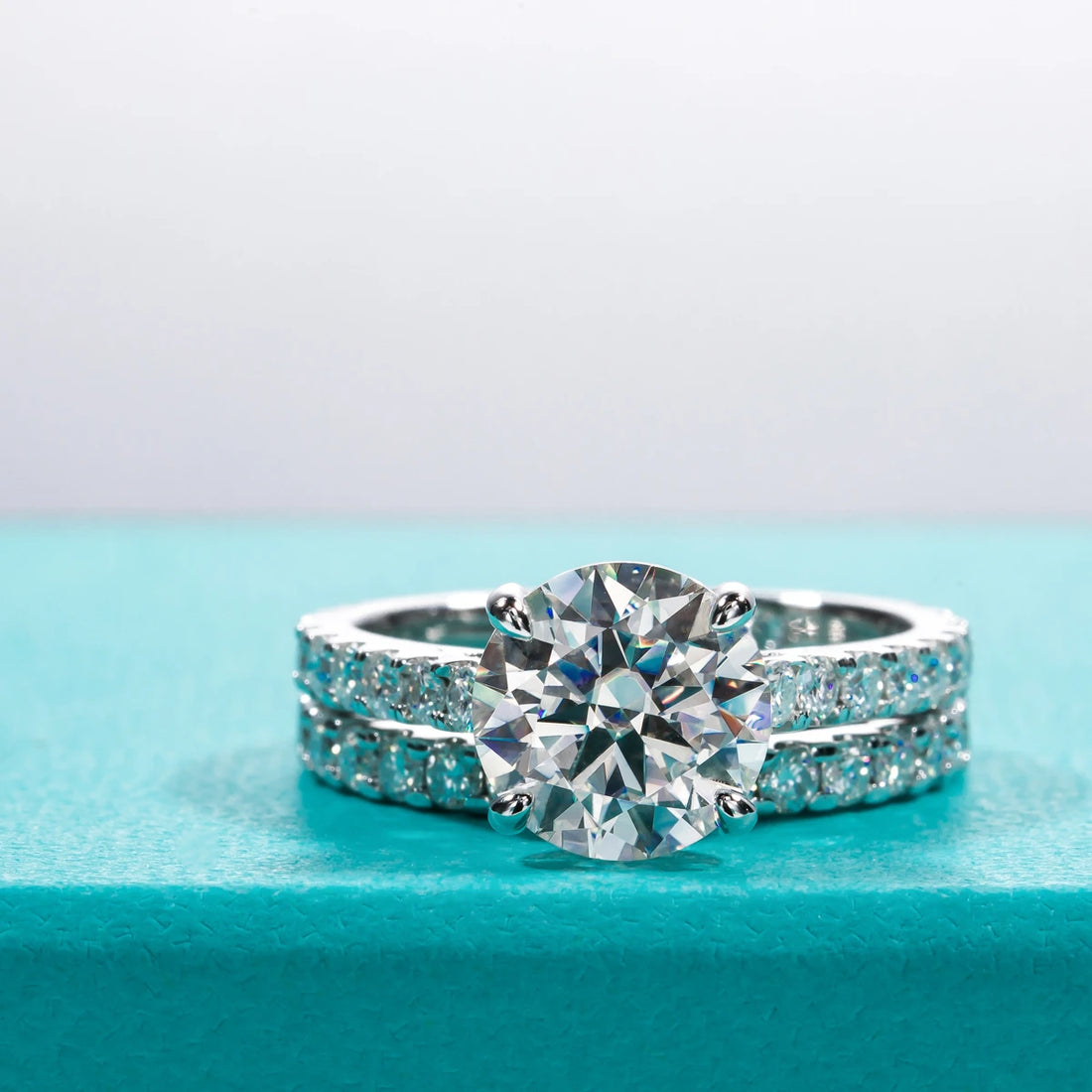 Anujewel 3ct d cor moissanite anel conjunto conjuntos de noiva banda de casamento anéis de noivado de prata com cer jóias femininas atacado