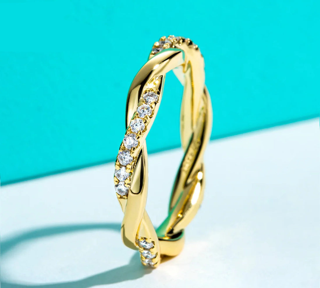 AnuJewel Moissanite Diamante Infinito Banda De Casamento Para Mulheres, Anéis De Eternidade Amarelo, Jóias Por Atacado, 1.5mm, Cor D