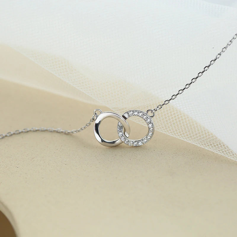 Nova moda 925 prata esterlina duplo redondo & quadrado pingente neckalces feminino jóias presente círculo geométrico fino strass gargantilha