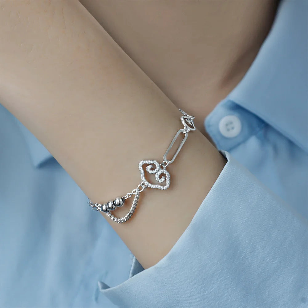 Pulseira circular de corrente de três camadas banhada a prata 925 para mulheres, presente simples e requintado, acessórios de casamento