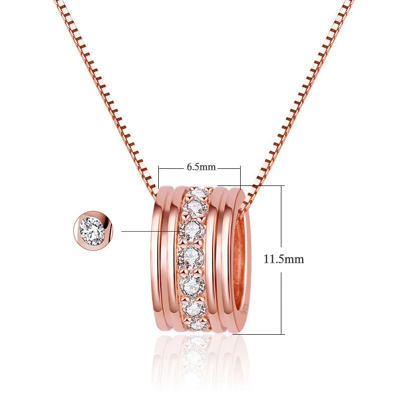 Nova moda 925 prata esterlina rotativa redonda zircão pingente neckalces jóias femininas elegante rosa corrente de ouro strass gargantilha