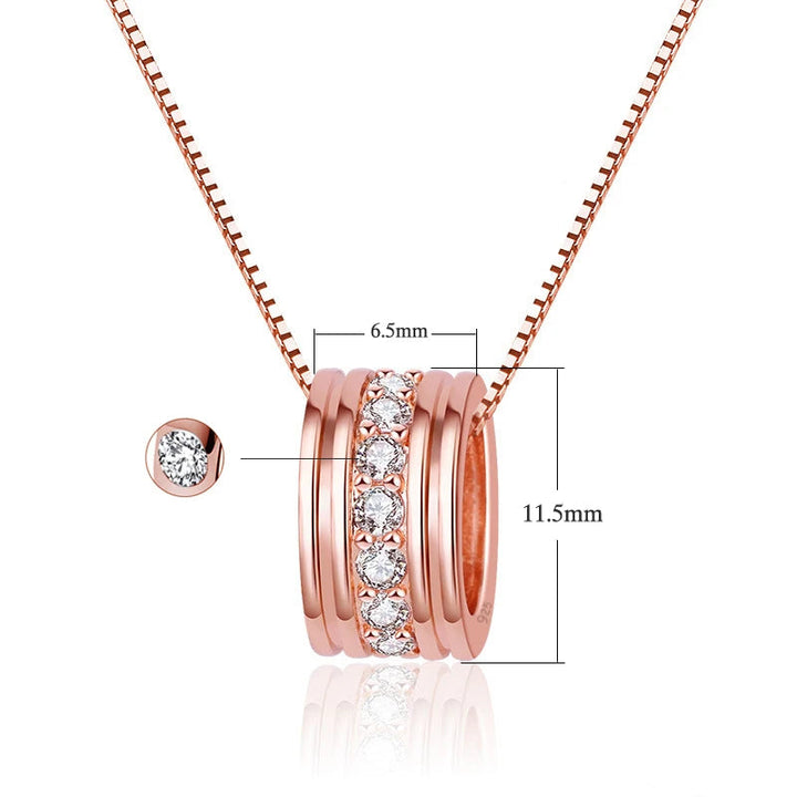 Nova moda 925 prata esterlina rotativa redonda zircão pingente neckalces jóias femininas elegante rosa corrente de ouro strass gargantilha