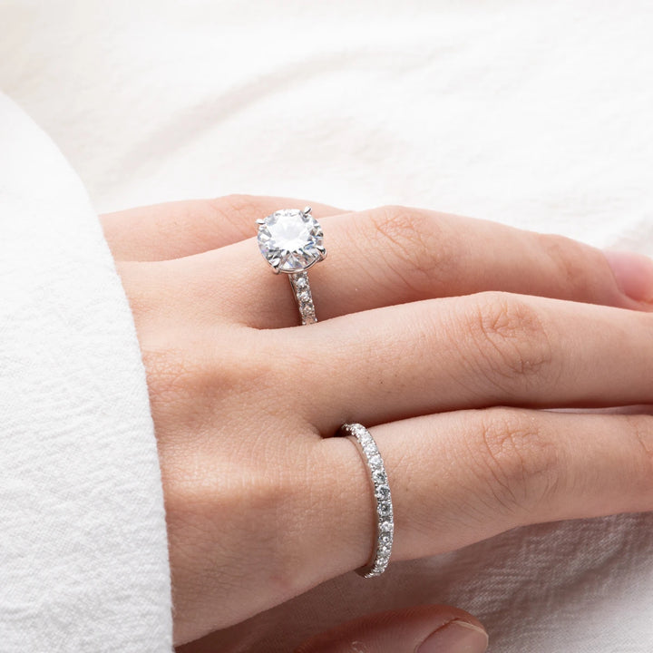 Anujewel 3ct d cor moissanite anel conjunto conjuntos de noiva banda de casamento anéis de noivado de prata com cer jóias femininas atacado