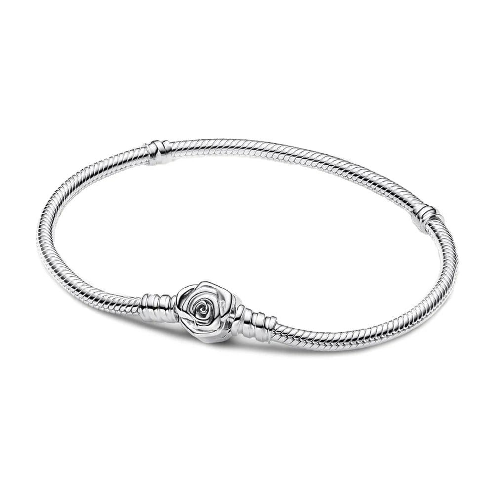 Clássico 925 prata esterlina rosas & corações & estrelas & fechaduras pulseira elegante diy pulseira básica