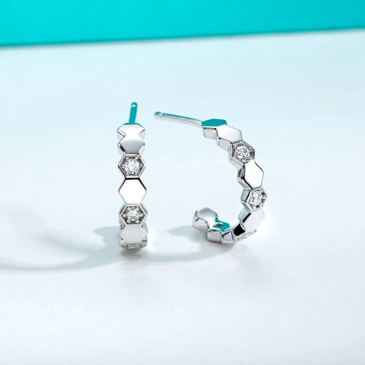 AnuJewel Honeycomb Hoop Brincos para Mulheres, 925 Sterling Silver, D Color, VVS1 Criado Diamond, Huggie, Jóias