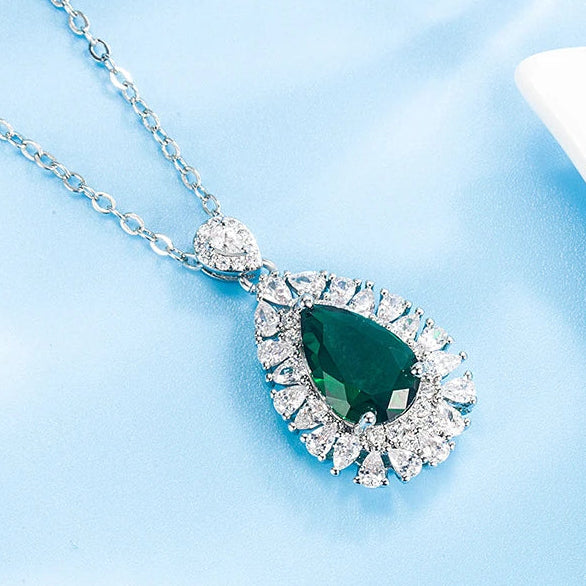 Zdadan 925 prata esterlina gota de água esmeralda colar correntes para a moda feminina jóias