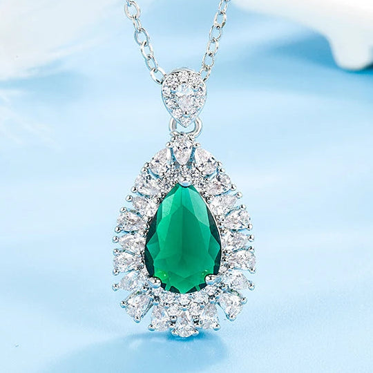 Zdadan 925 prata esterlina gota de água esmeralda colar correntes para a moda feminina jóias