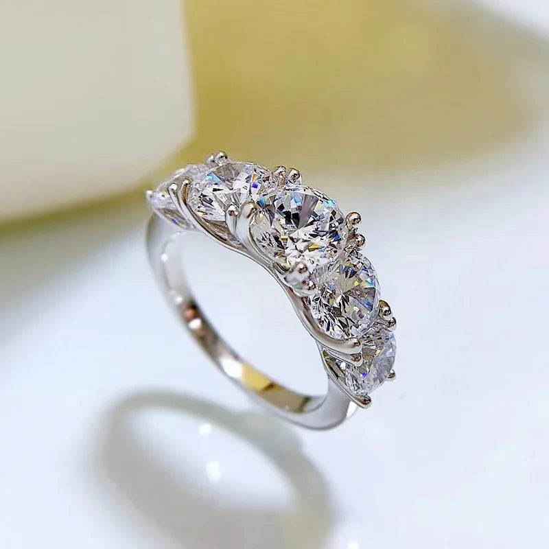 IOGOU-925 Sterling Anéis De Luxo De Prata Para As Mulheres, D Cor, Moissanite Certificado, 5 Pedras, Anéis De Aniversário Originais