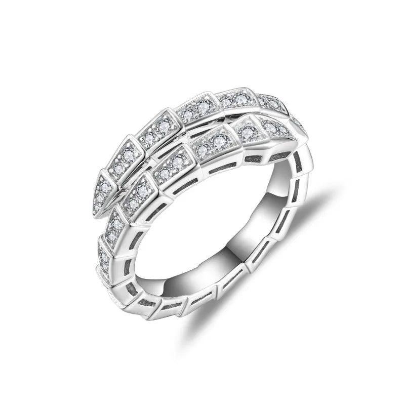 Siga nuvem em forma de cobra anel feminino completo moissanite diamante cobra osso aberto aliança de casamento para casal 925 prata esterlina festa