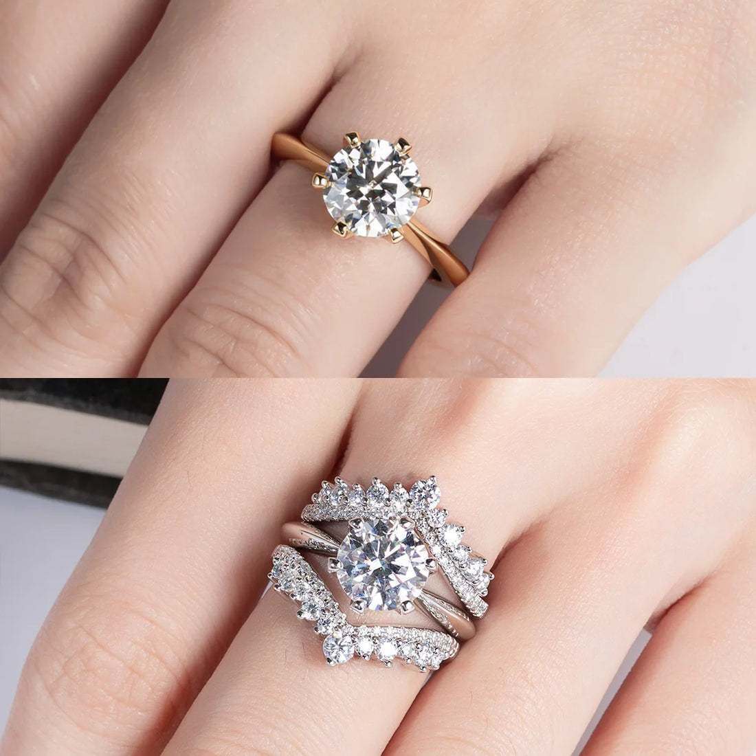 Anujewel 1ct 2ct 3ct 5ct d cor moissanite anel de noivado para mulher 925 prata esterlina banhado a ouro anéis solitários atacado