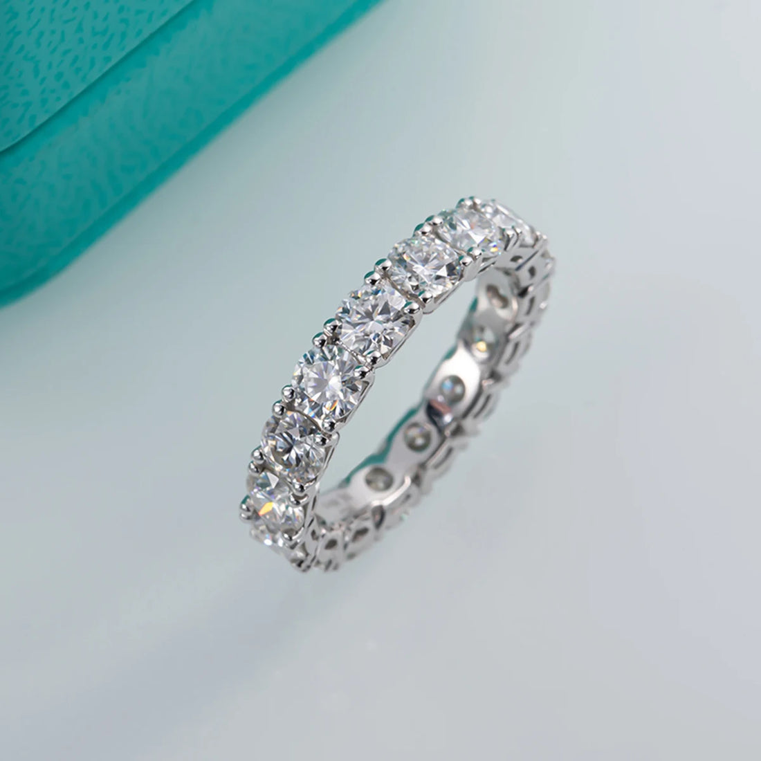 Anujewel 4mm d cor moissanite anel de banda eternidade 925 anéis de casamento de prata esterlina para as mulheres de jóias por atacado