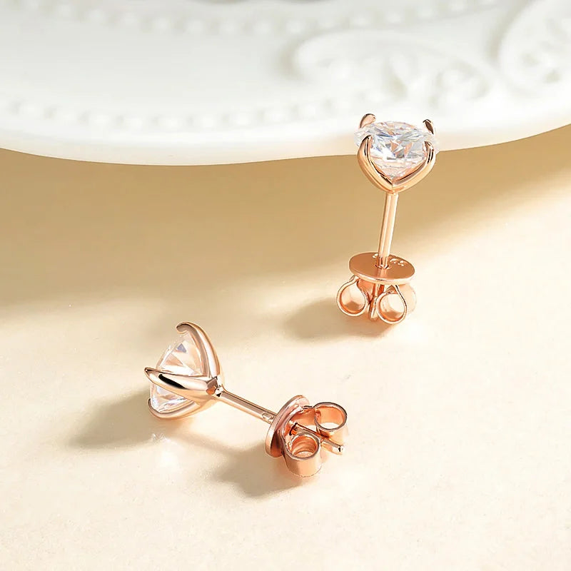 Smyoue 0.2-3ct rosa ouro cor moissanite brincos para mulheres espumante clássico casamento laboratório diamante brinco puro 925 prata