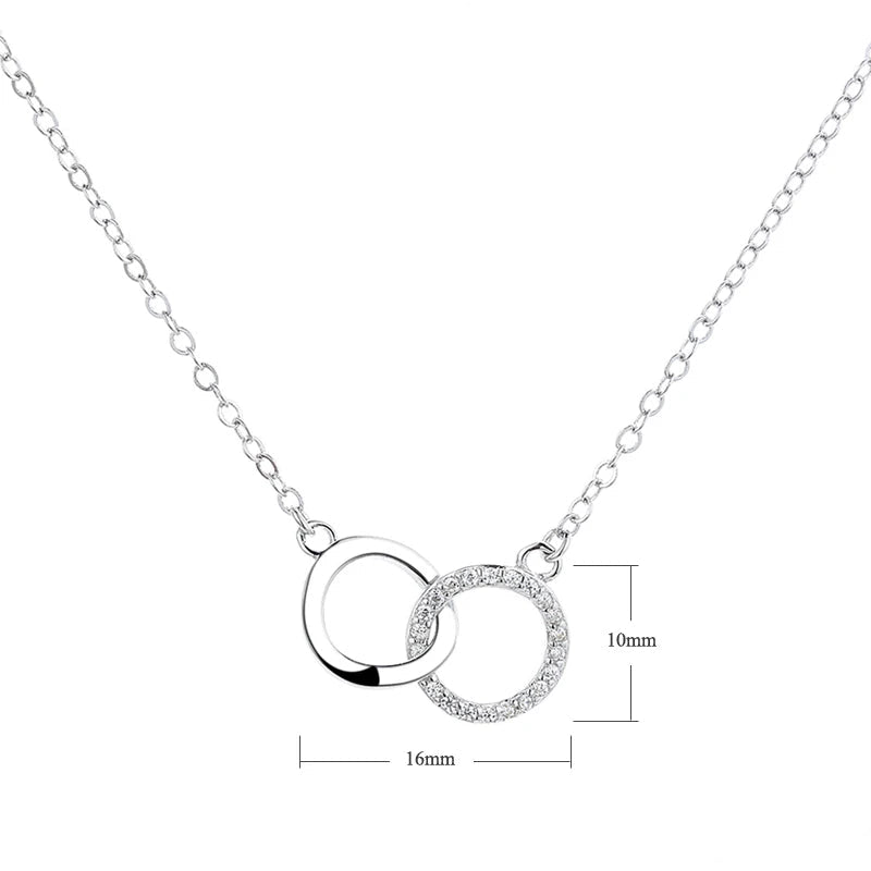 Nova moda 925 prata esterlina duplo redondo & quadrado pingente neckalces feminino jóias presente círculo geométrico fino strass gargantilha