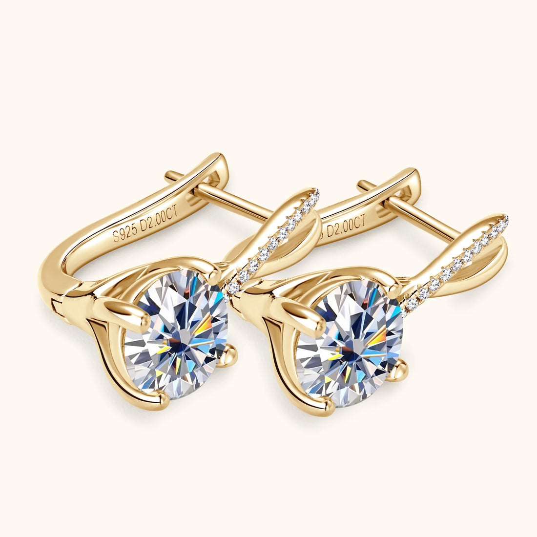 Brincos de argola banhados a ouro 18K 2 quilates Moissanite com certificados 8mm Brinco de diamante de laboratório para mulheres joias de prata 925 originais