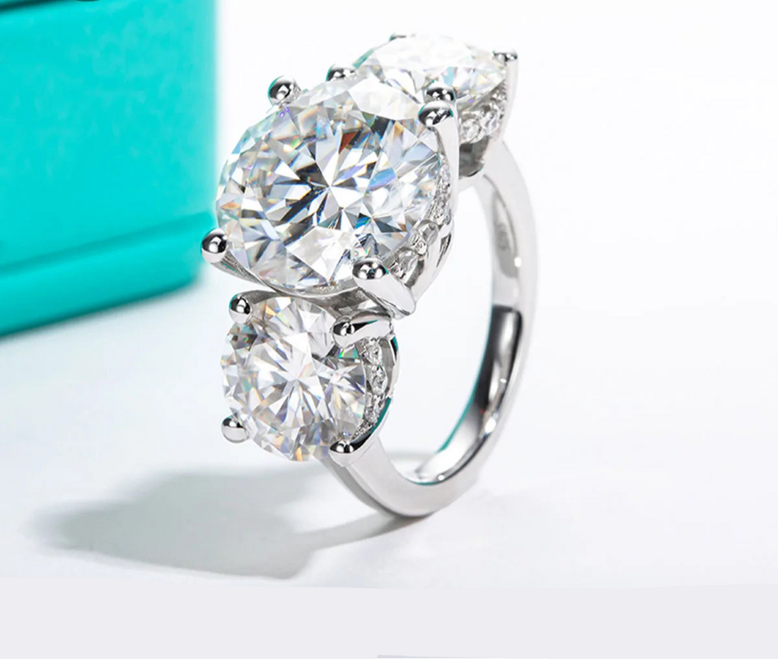 AnuJewel 11cttw D Color Moissanite Diamond Luxurious Engagement 925 Sterling Silver Ring For Women 3 Stone Ring Custom Jewelry