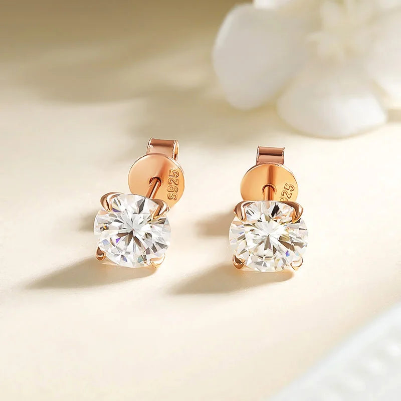 Smyoue 0.2-3ct rosa ouro cor moissanite brincos para mulheres espumante clássico casamento laboratório diamante brinco puro 925 prata