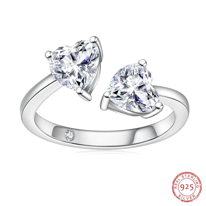 AnuJewel Coração Corte Moissanite Anel, 2 Quilate, Total D Cor, 925 Sterling Silver, Dois Pedra, Noivado, Casamento, Atacado