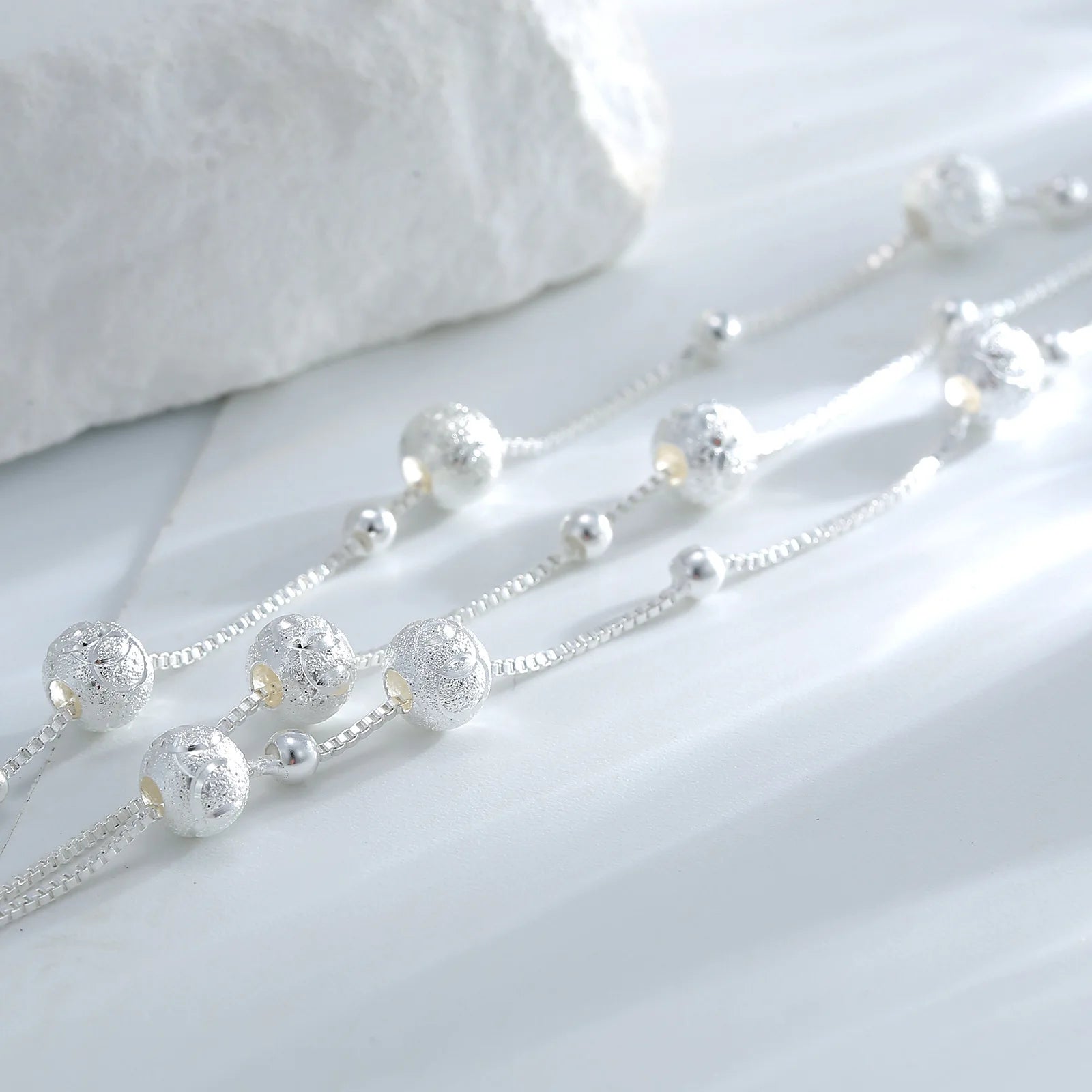 Pulseira circular de corrente de três camadas banhada a prata 925 para mulheres, presente simples e requintado, acessórios de casamento