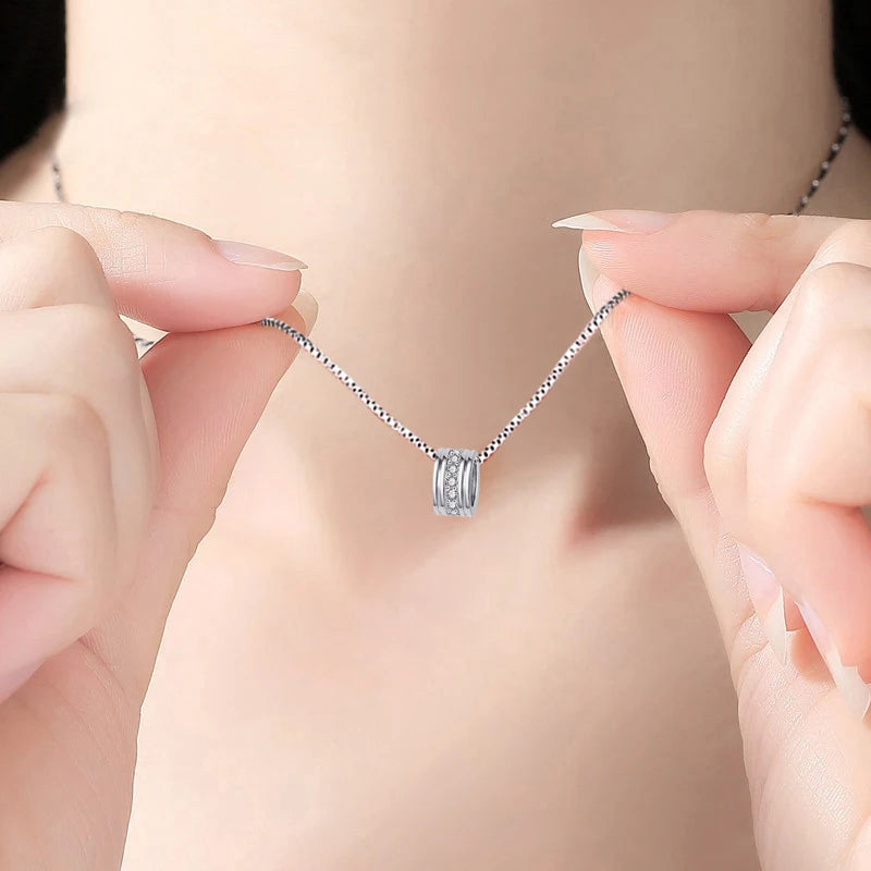 Nova moda 925 prata esterlina rotativa redonda zircão pingente neckalces jóias femininas elegante rosa corrente de ouro strass gargantilha