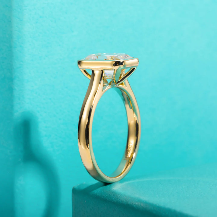 AnuJewel-Esmeralda Corte Moissanite Anel De Noivado Para Mulheres, 925 Anéis De Prata Esterlina, Cor D, Cor Amarela, Jóias Por Atacado, 3ct
