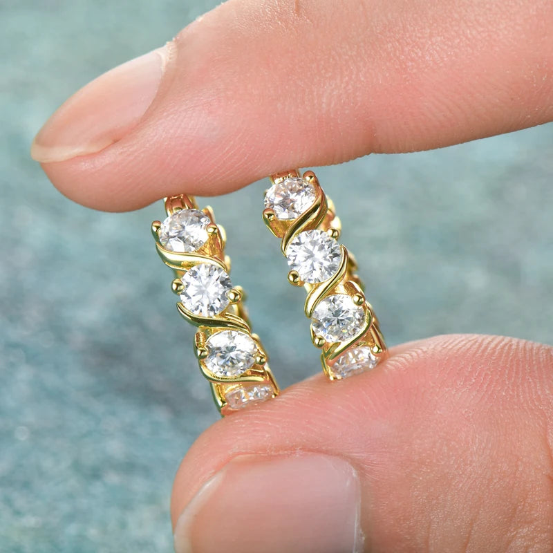 Lnngy 4.8CTTW. Brinco de moissanite de corte redondo brilhante para casais amantes temperamento espumante brincos de casamento presente jewerly