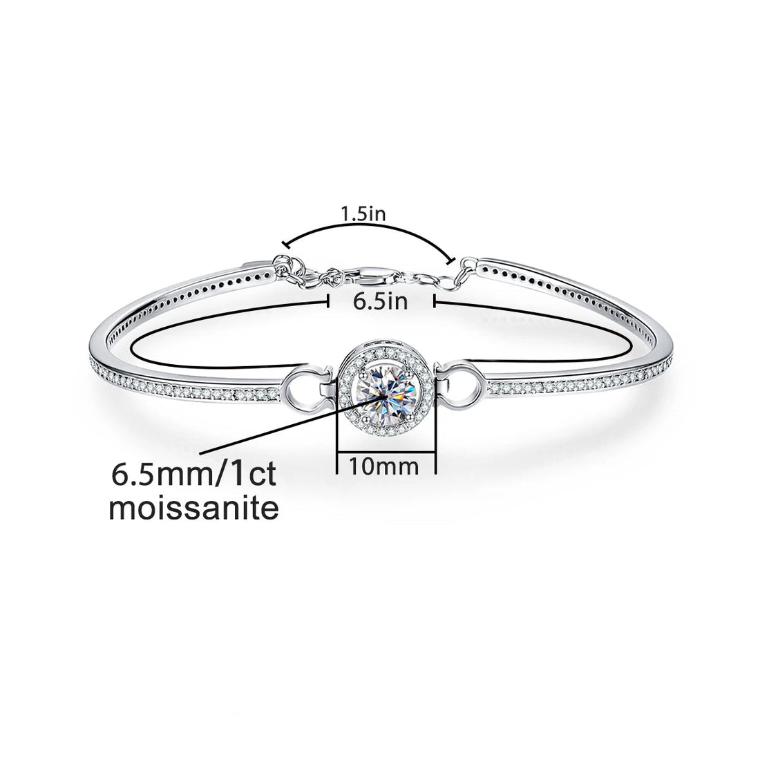 Anujewel 1ct d cor moissanite diamante pulseira de prata 18k branco banhado a ouro ajustável pulseiras para presentes da mulher