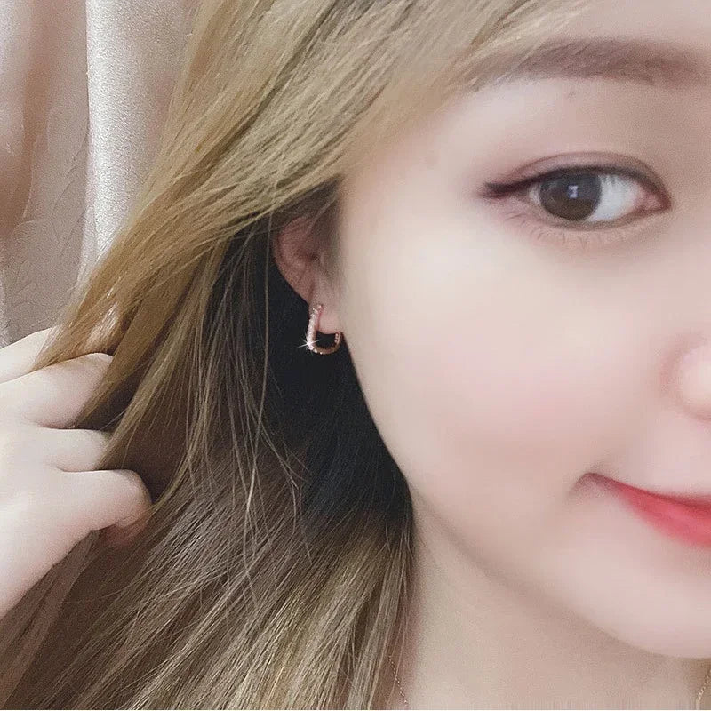 Alta qualidade 925 prata esterlina cristal moda círculo hoop brincos para mulher festa de casamento presente rua versátil jóias