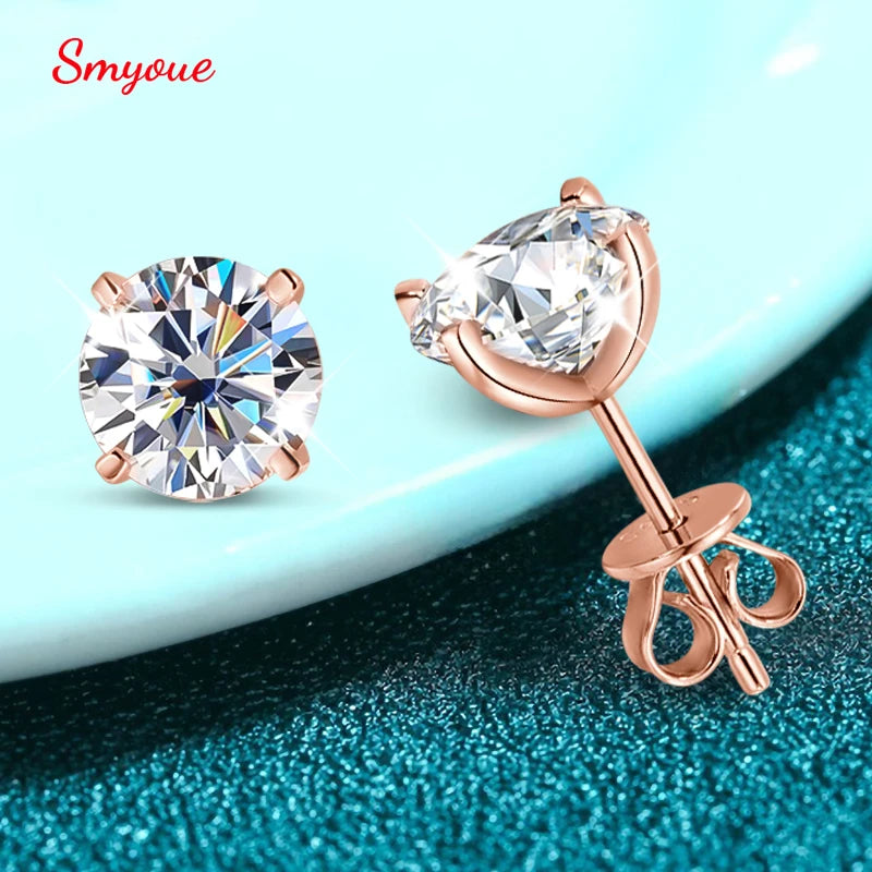 Smyoue 0.2-3ct rosa ouro cor moissanite brincos para mulheres espumante clássico casamento laboratório diamante brinco puro 925 prata