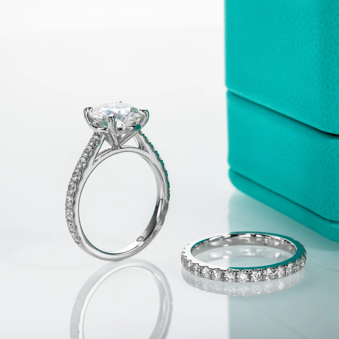 Anujewel 3ct d cor moissanite anel conjunto conjuntos de noiva banda de casamento anéis de noivado de prata com cer jóias femininas atacado