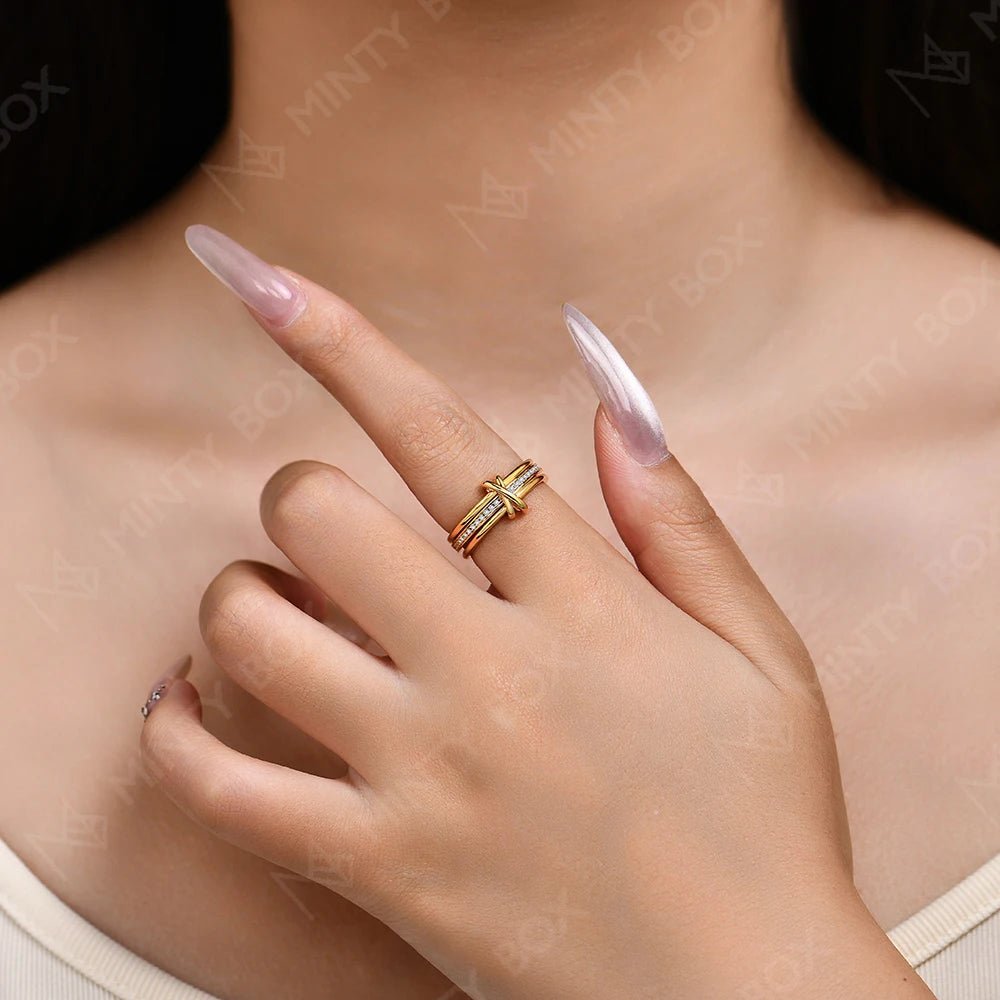 Mintybox s925 prata moissanite anel de noivado para mulher 1.0mm laboratório diamante três anéis móveis 18k banhado casamento jóias finas