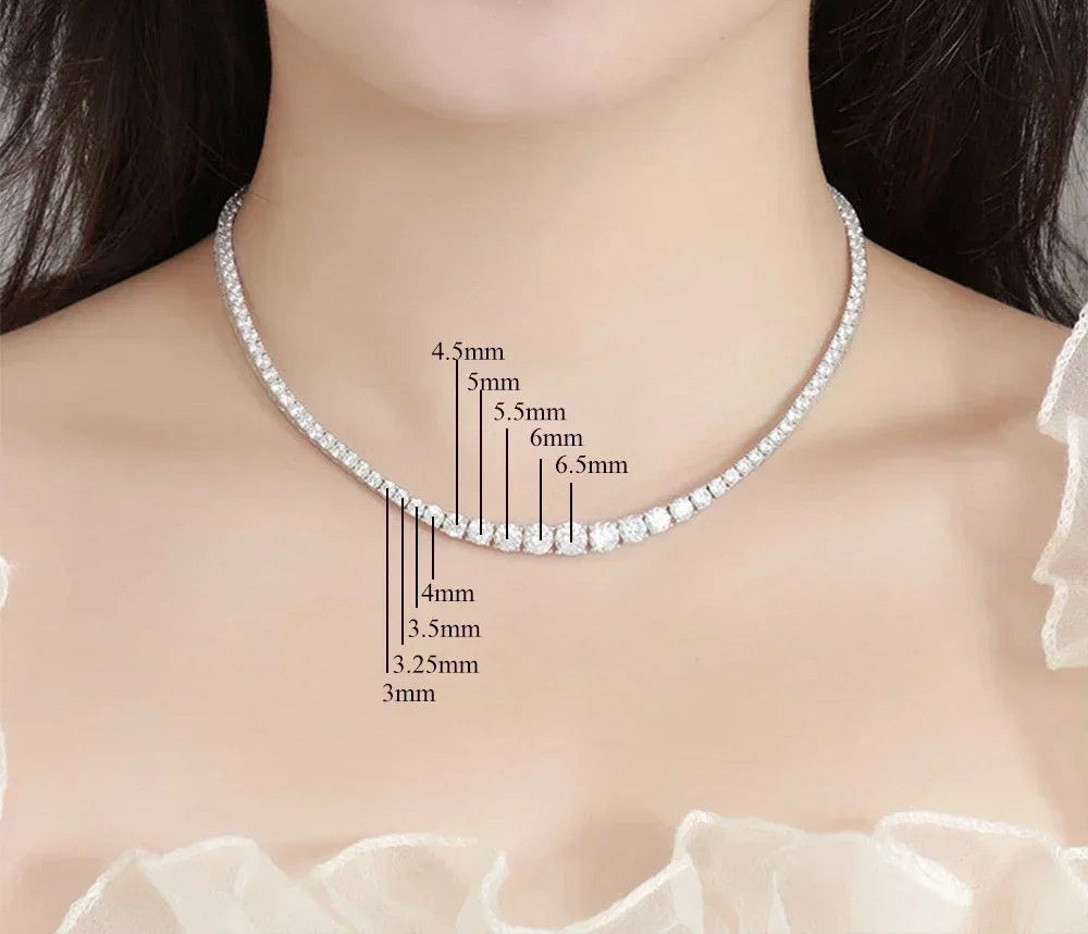 Feobur 6.5-3mm gradiente moissanite tênis colar para mulher espumante cheio de diamante jóias de luxo prata esterlina 925 corrente