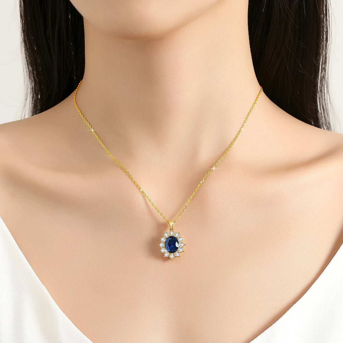 Szjinao colar de ouro corindo azul real 18k com certificado feminino princesa kate pingente k joias de ouro au750 selo presente de casamento